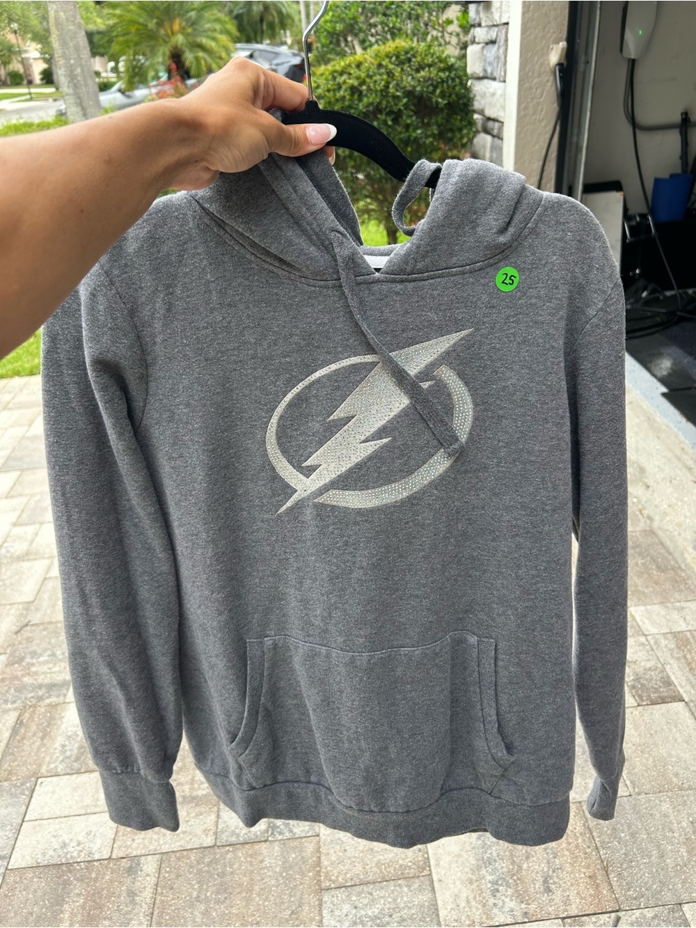 Glittery Grey Tampa Bay Lightning Pullover Hoodie - Lightning Bolt Logo